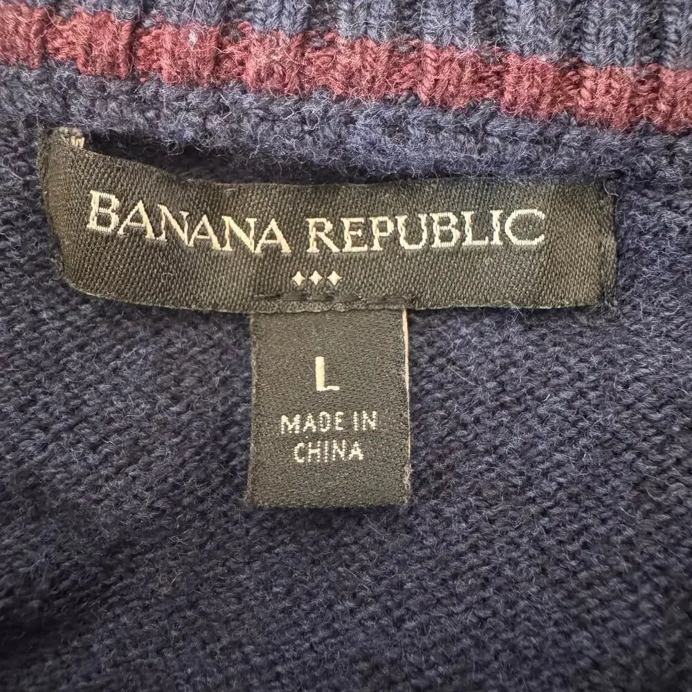 Banana Republic Mock Neck Sweater Mens Size Large Navy Blue Wool Cotton Blend